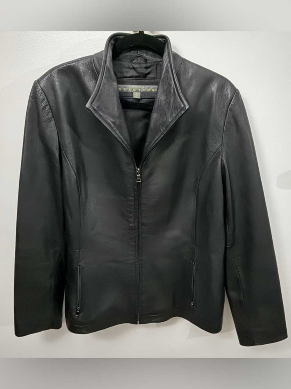 Kenneth Cole Reaction Black Leather Zip-Front Jacket